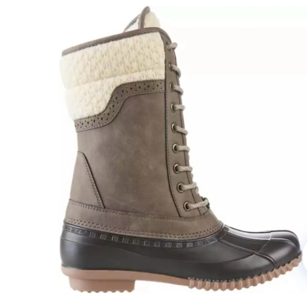 Magellan Outdoors Taupe and Cream Lace-Up Winter Rain Boots